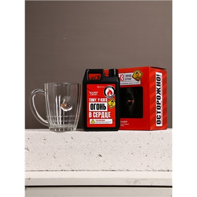 Подарочный набор «Мужику огонь», гель для душа канистра 500 мл и стакан с пулей, HARD LINE