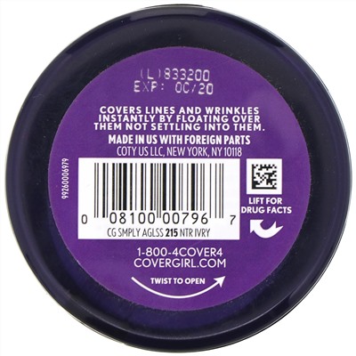 Covergirl, Olay Simply Ageless, тональная основа, оттенок 215 «Натуральная слоновая кость», 12 г (0,4 унции)