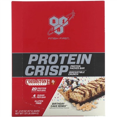 BSN, Protein Crisp, именинный торт, 12 батончиков, 57 г (2,01 унции) каждый