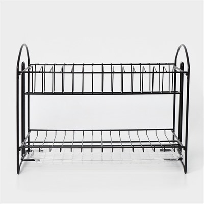 Сушилка для посуды с поддоном 2-х ярусная, разборная, 39.5×24×29.5 см, чёрная