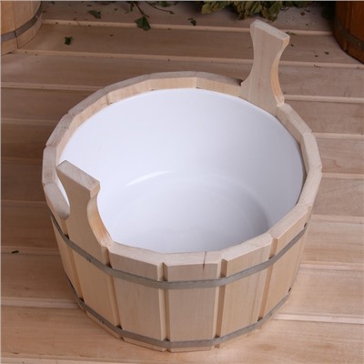 Шайка - таз для бани и сауны, 9 л, деревянная, пластиковая вставка, «Добропаровъ»