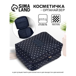 Косметичка-органайзер дорожная на молнии, с карманами, в мелкий горох, тёмно-синяя