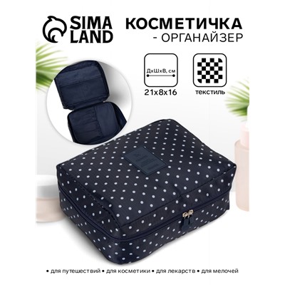 Косметичка-органайзер дорожная на молнии, с карманами, в мелкий горох, тёмно-синяя