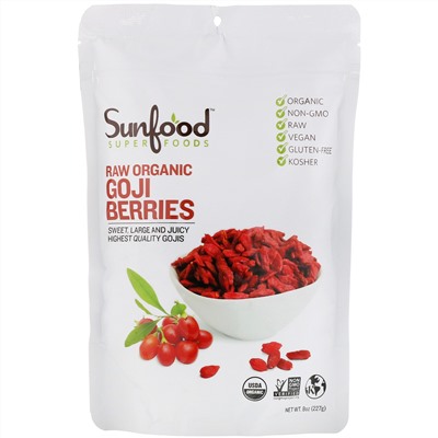 Sunfood, Сырые органические ягоды годжи, 227 г (8 унций)