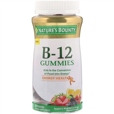 Nature's Bounty, Витамин B-12 в жевательных таблетках, со вкусом малины, ягодного сбора и апельсина, 90 жевательных таблеток