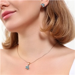 Комплект ювелирная бижутерия коллекция  "Дубай" серьги и кулон, покрытие: позолота, вставка: фианиты, цвет: голубой, арт.215.431