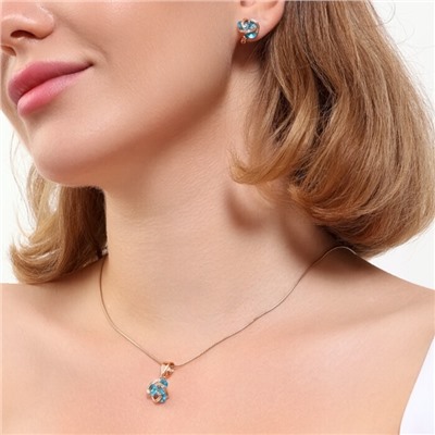 Комплект ювелирная бижутерия коллекция  "Дубай" серьги и кулон, покрытие: позолота, вставка: фианиты, цвет: голубой, арт.215.431