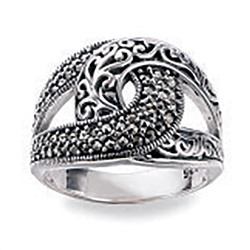 Кольцо из чернёного серебра с марказитами 925 пробы HR1886-MAC