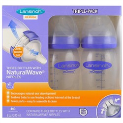 Lansinoh, Бутылки с соской Natural Wave, средний поток, 3 бутылки, по 8 унций (240 мл) каждая