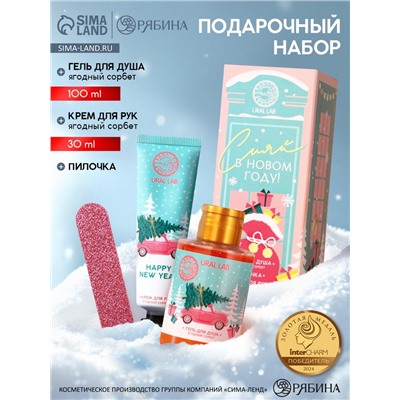 Подарочный набор косметики «Сияй в Новом году», гель для душа 100 мл, крем для рук 30 мл, пилочка для ногтей URAL LAB