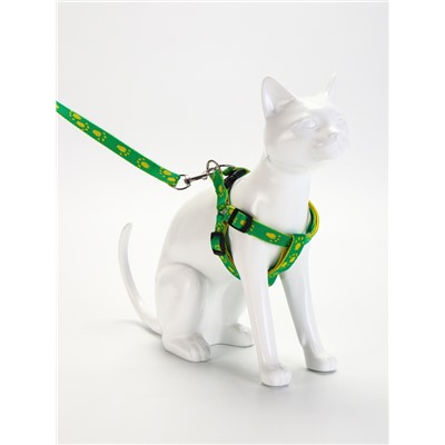 Шлейка с поводком «Большая лапа», ширина 1.5 см, поводок 120 см, шлейка 28-42 см, зелёная, жёлтая