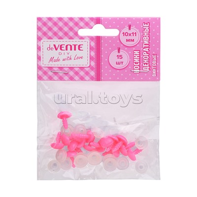 Носики декоративные пластиковые, винтовые с фиксатором, 15шт, 10x11 мм, розовые в пластиковом пакете с блистерным подвесом