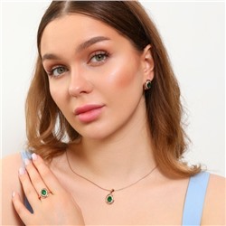 Комплект ювелирная бижутерия коллекция  "Дубай" серьги, кулон и кольцо 19 р, покрытие: позолота, вставка: фианиты, цвет: прозрачный и зеленый, арт.213.776-19