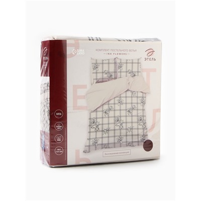 Постельное бельё евро «Этель» Ink flowers, бязь