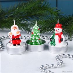 Свеча 3 штуки 5х3,8 см набор Новый год / NN-100 /уп 60/120/Новогодняя