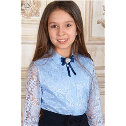 Блузка гипюровая с брошью SP008.1 (Голубой)