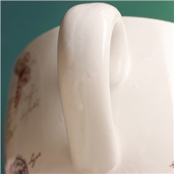 Горшок для цветов в форме чашки «Эмма: цветы» керамический, с поддоном, 1.3 л, 19×15×10 см, бело-зелёный с рисунком