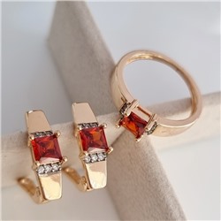 Комплект ювелирная бижутерия коллекция  "Дубай" серьги и кольцо 17 р, покрытие: позолота, вставка: фианиты, цвет: красный и прозрачный, арт.217.297-17