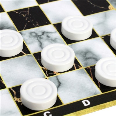 Шашки, настольная игра «Мрамор», поле винил, 30×30 см, 24 шт., d=3 см, h=0.9 см, в тубусе