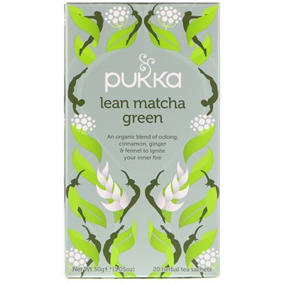 Pukka Herbs, Зеленый чай матча для стройности, 20 пакетиков травяного чая, 1,05 унц. (30 г)