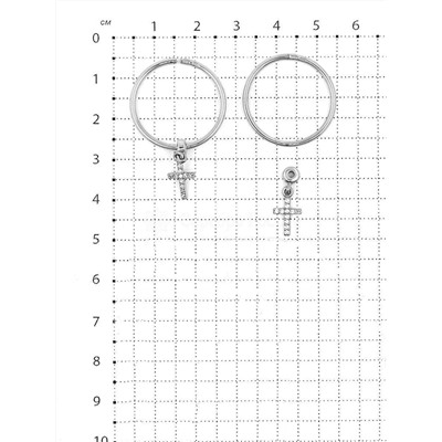 Серьги кольца кресты из серебра с фианитами (2 в 1) 925 пробы Са-017р200
