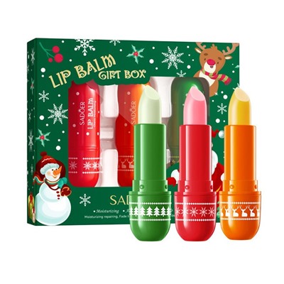 Набор бальзамов для губ Новогодний SADOER, 3 штуки.