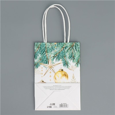 Пакет подарочный новогодний крафтовый «Роскошь Нового года», 15×10×6 см