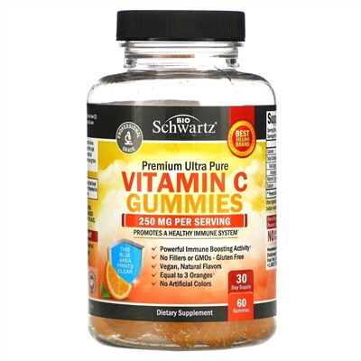BioSchwartz, Premium Ultra Pure Vitamin C Gummies, 250 mg, 60 Gummies
