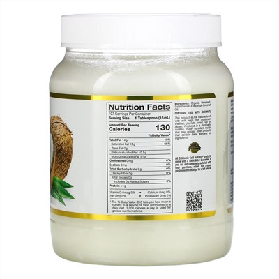 California Gold Nutrition, органическое холоднопрессованное кокосовое масло экстра класса, 1,6 л (54 жидк. унции)