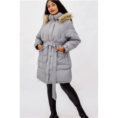 Зимняя куртка на поясе с натуральным мехом арт. 23226 (Бирюзовый)