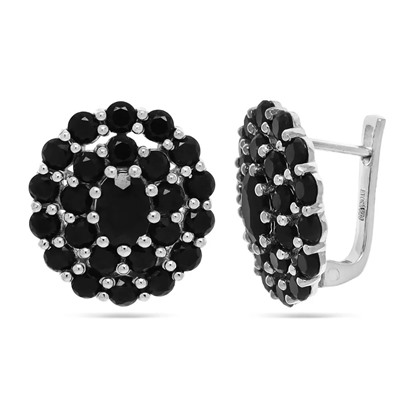 Серьги из серебра сапфир корунд, Пион