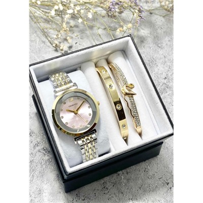 Подарочный набор для женщин часы, 2 браслета + коробка #22853010