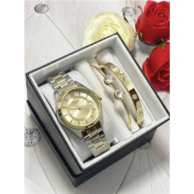 Подарочный набор для женщин часы, 2 браслета + коробка #22863147