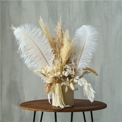 Перо для декора 1 шт., длина от 45 до 50 см, цвет белый