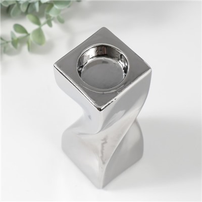 Подсвечник на 1 свечу «Изгиб», d=3.5 см, серебро, 6.5×6.5×17.5 см