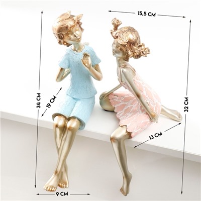 Набор фигурок настольных полистоун «Дети — озорники», на полку, бело-золотой, 2 шт.