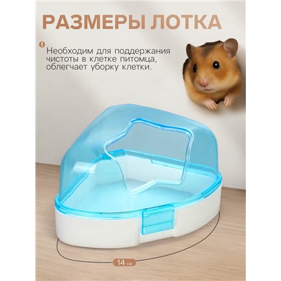 Ванночка для грызунов угловая с лопаткой, 14×10.4 см, голубая