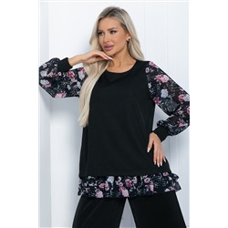 Блуза Хелли (черная/пионы) Б11363