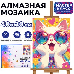 Мозаика алмазная "Кот в розовых очках" 30*40см.