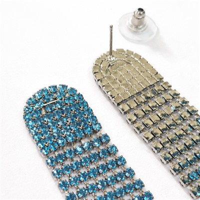 Серьги длинные висячие со стразами "Вечерние", цвет: тёмный синевато-зелёный, арт.012.010