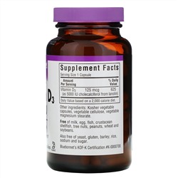 Bluebonnet Nutrition, Витамин D3, 5000 МЕ, 120 растительных капсул