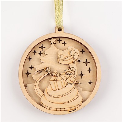 Ёлочная игрушка из дерева своими руками на новый год «Змея с подарком», набор для творчества