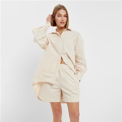 Костюм женский (рубашка, шорты) MINAKU: Oversize, молочный, размер 42