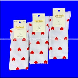 Байвей высокие носки белые с принтом "Сердечки" арт. 2344