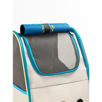 Рюкзак для переноски кошек и собак, прозрачный, 32×28×38 см, бело-синий