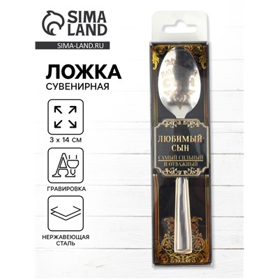 Ложка чайная с гравировкой «Любимый сын», в подарочной коробке, 3×14 см