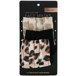 Kitsch, 100% Cotton Reuseable Face Masks, Leopard, 3 Pack