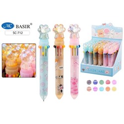 Ручка шариковая автоматическая 10-ти цветная "ЛАПКИ" SC-712 Basir