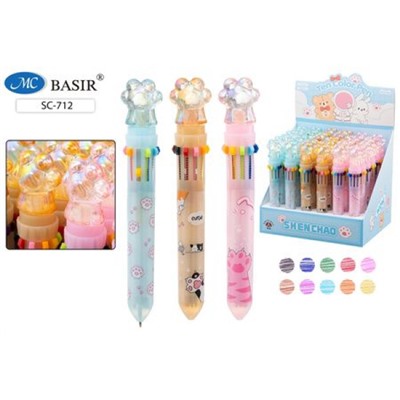 Ручка шариковая автоматическая 10-ти цветная "ЛАПКИ" SC-712 Basir