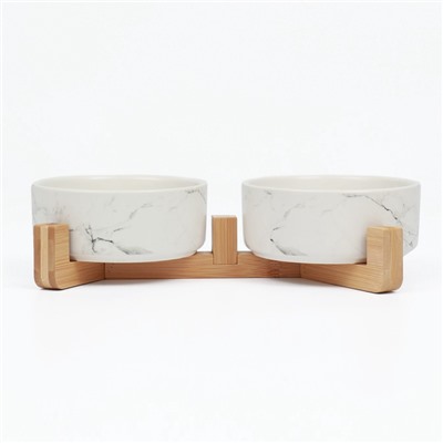 Миски, 450 мл, 28.5×15.5×7 с, 2 шт., на подставке, керамика, мрамор